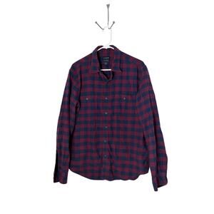 J.Crew Male Burgundy & Navy Buffalo Check Midweight Flannel Shirt Size L
